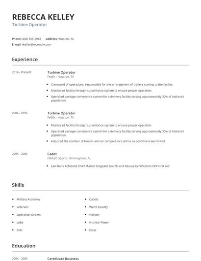 Turbine Operator Resume