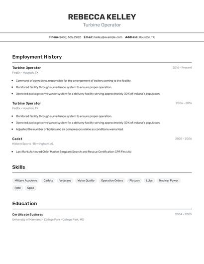 Turbine Operator Resume