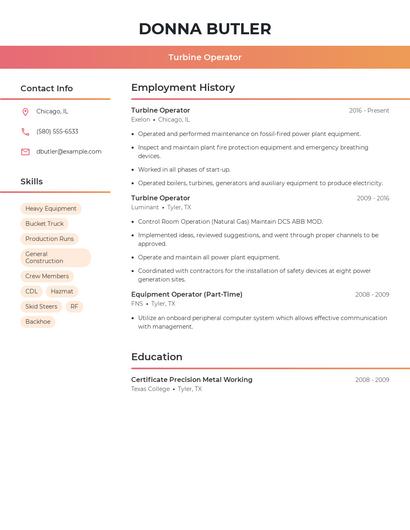 Turbine Operator Resume