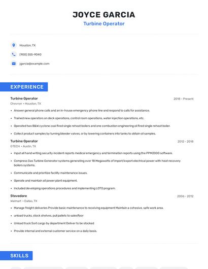 Turbine Operator Resume