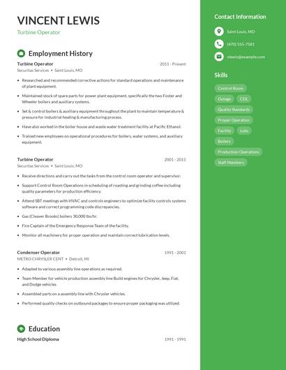 Turbine Operator Resume