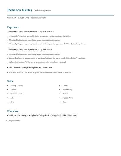 Turbine Operator Resume