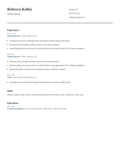 Turbine Operator Resume