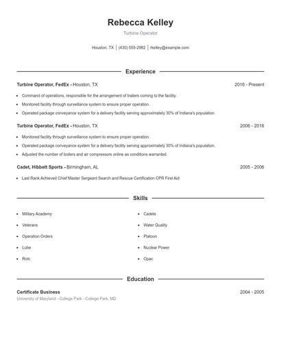 Turbine Operator Resume
