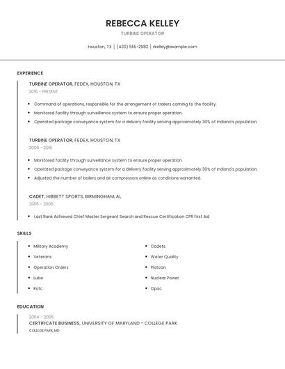 Turbine Operator Resume