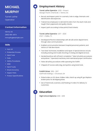 Turret Lathe Operator Resume