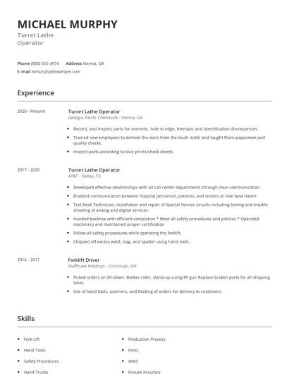Turret Lathe Operator Resume