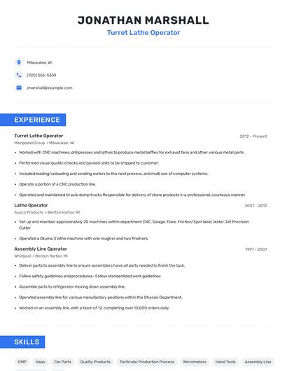 Turret Lathe Operator Resume