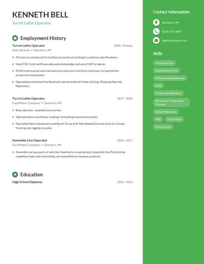 Turret Lathe Operator Resume