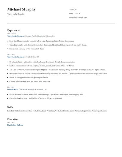 Turret Lathe Operator Resume
