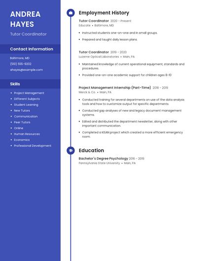 Tutor Coordinator Resume