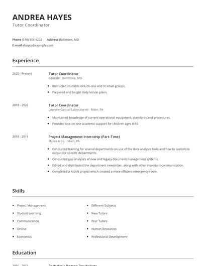 Tutor Coordinator Resume