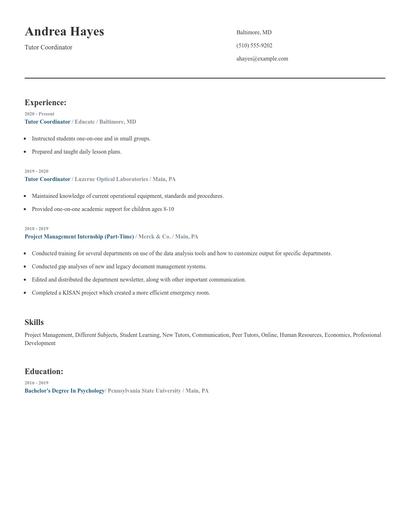 Tutor Coordinator Resume