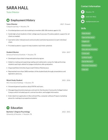 Tutor/Mentor Resume