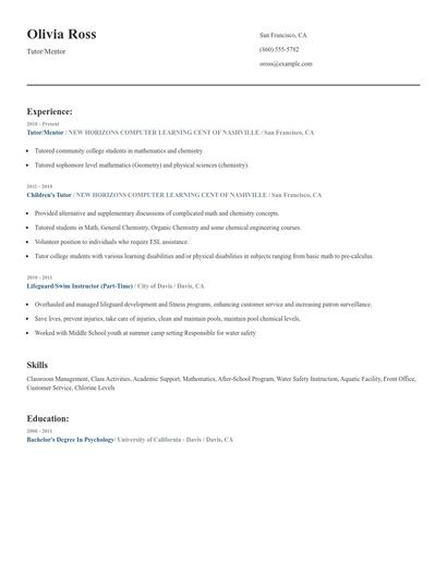 Tutor/Mentor Resume
