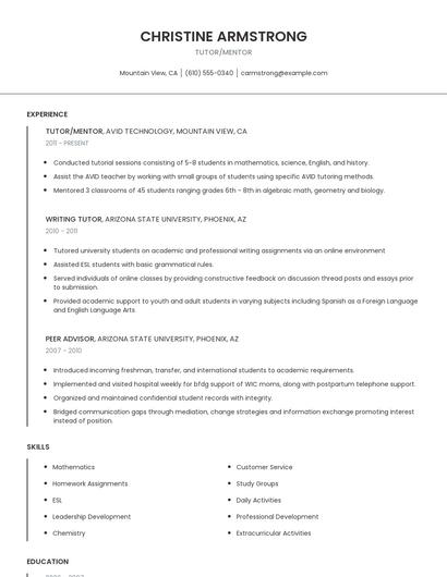Tutor/Mentor Resume