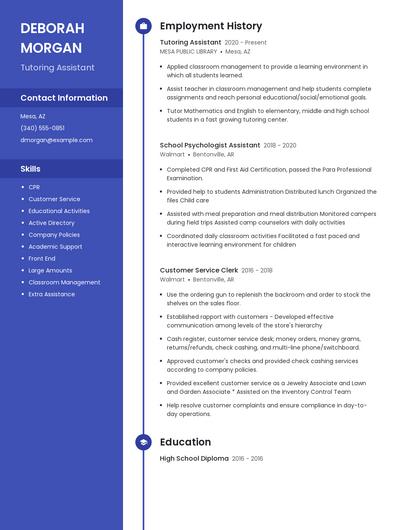 Tutoring Assistant Resume