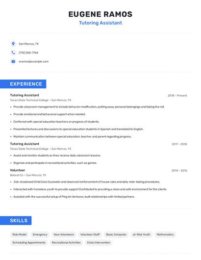 Tutoring Assistant Resume