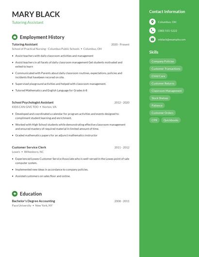 Tutoring Assistant Resume