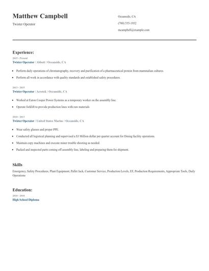 Twister Operator Resume