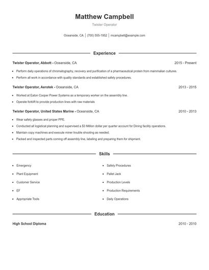 Twister Operator Resume