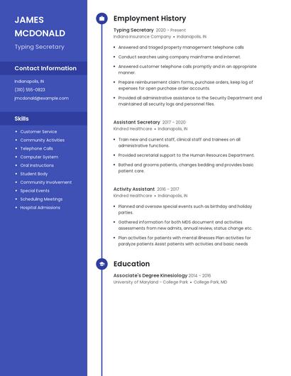Typing Secretary Resume
