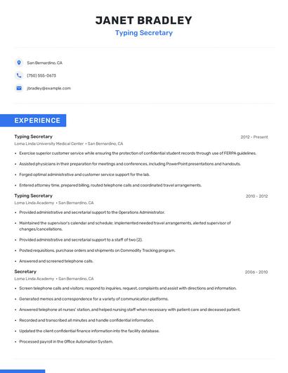 Typing Secretary Resume