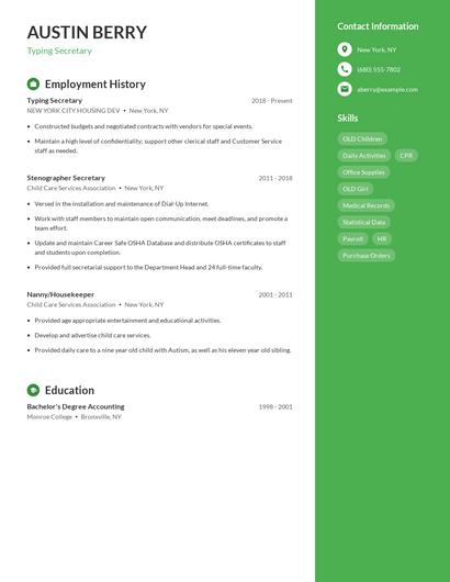 Typing Secretary Resume