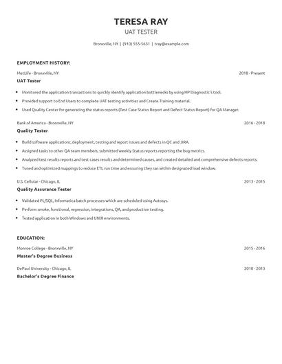 UAT Tester Resume