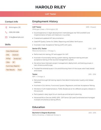 UAT Tester Resume