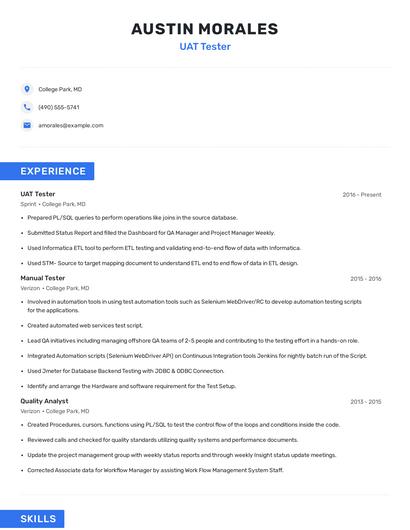 UAT Tester Resume