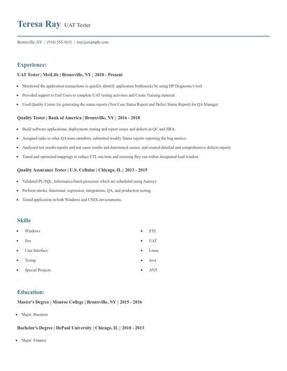 UAT Tester Resume