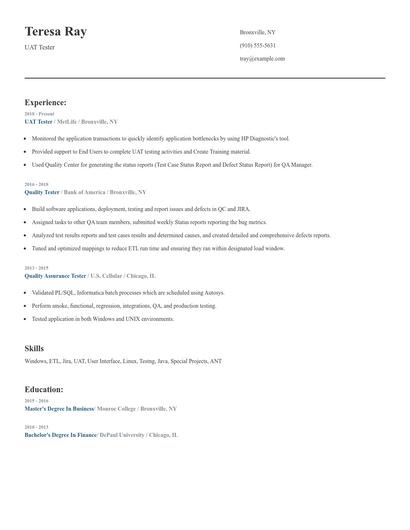 UAT Tester Resume