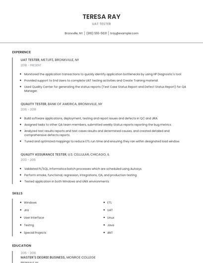 UAT Tester Resume