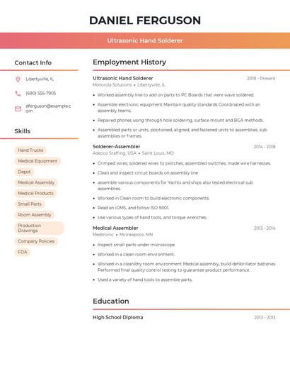 Ultrasonic Hand Solderer Resume