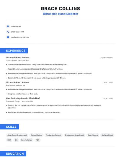 Ultrasonic Hand Solderer Resume