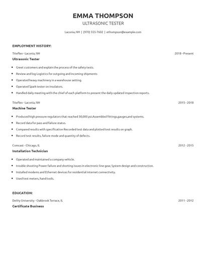 Ultrasonic Tester Resume