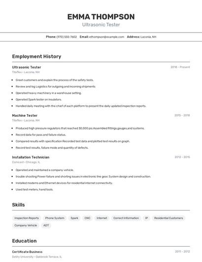Ultrasonic Tester Resume