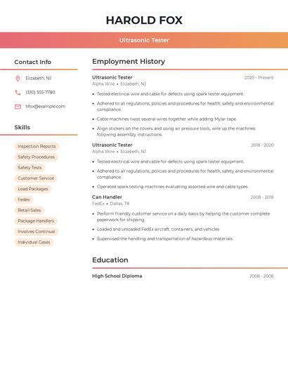 Ultrasonic Tester Resume