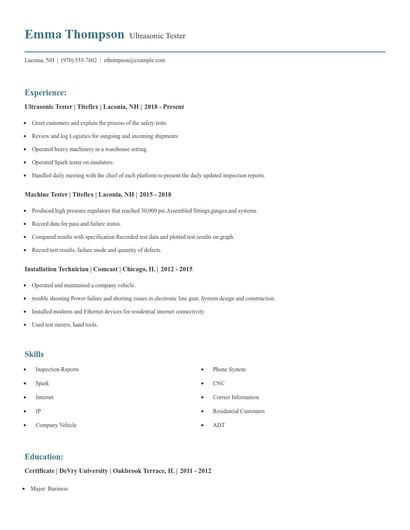 Ultrasonic Tester Resume