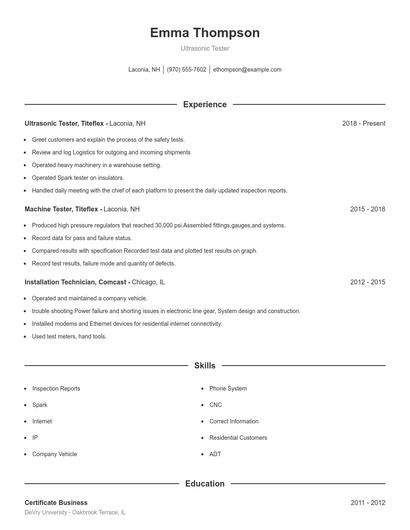 Ultrasonic Tester Resume