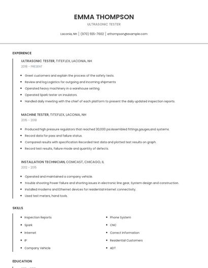 Ultrasonic Tester Resume
