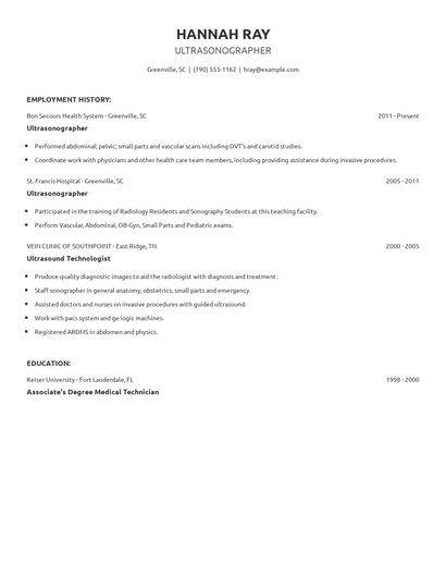 Ultrasonographer Resume