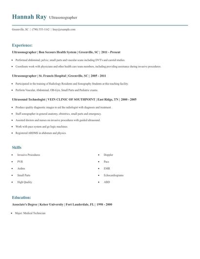 Ultrasonographer Resume