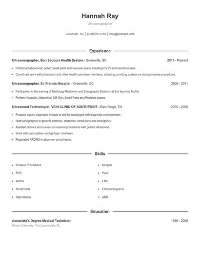 Ultrasonographer Resume