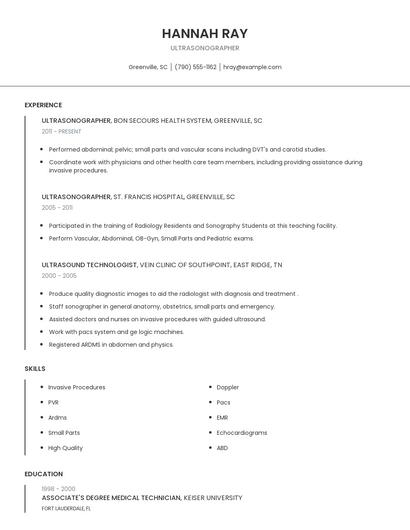 Ultrasonographer Resume