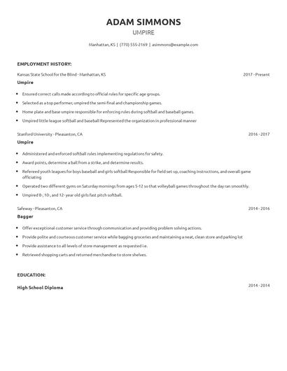 Umpire Resume