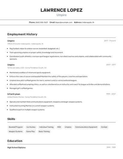 Umpire Resume
