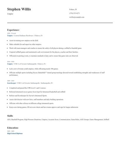 Umpire Resume