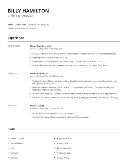 Under Seal Operator Resume